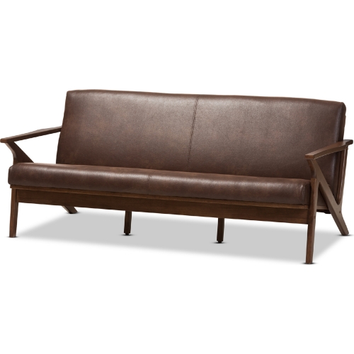 Bianca Sofa in Distressed Brown Leatherette & Walnut