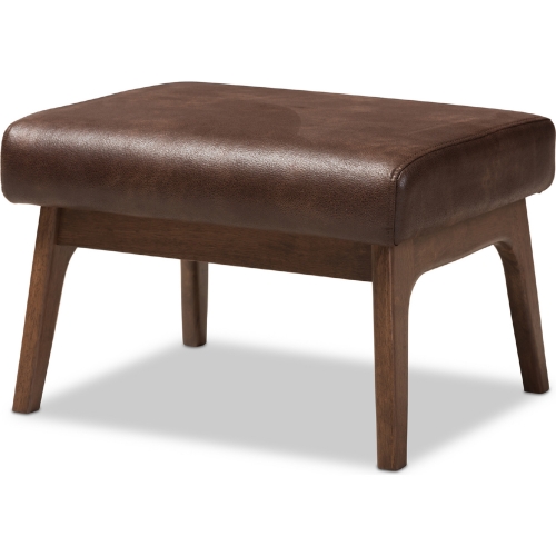 Bianca Ottoman in Distressed Brown Leatherette & Walnut