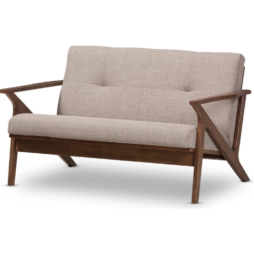 Bianca Loveseat in Tufted Gray Fabric & Walnut