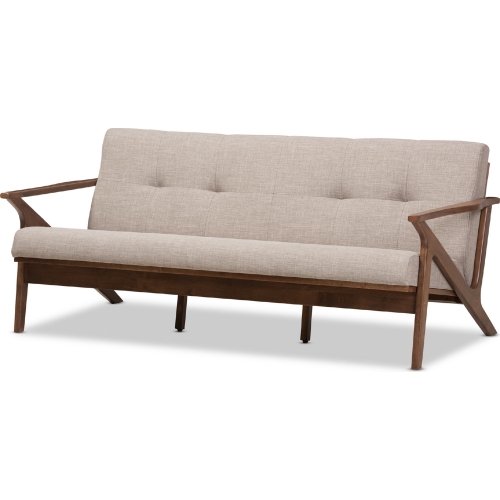 Bianca Sofa in Tufted Gray Fabric & Walnut