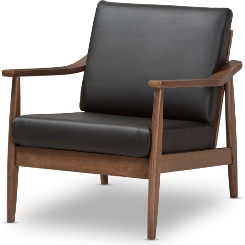 Venza Accent Lounge Chair in Black Leatherette & Walnut Finish