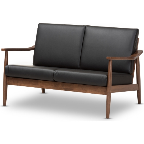 Venza Loveseat in Black Leatherette & Walnut Finish