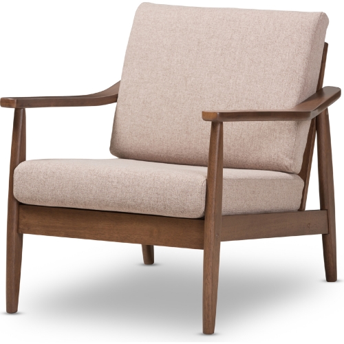 Venza Lounge Chair in Light Brown Fabric & Walnut Finish