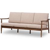 Venza Sofa in Light Brown Fabric & Walnut Finish