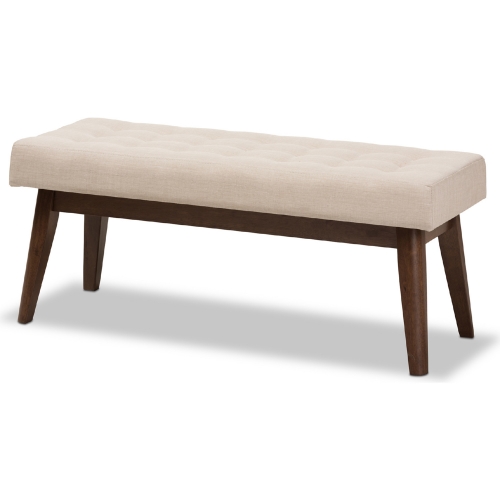 Elia Bench in Tufted Beige Fabric & Walnut Wood