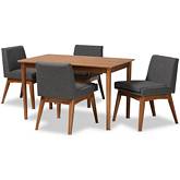 Nexus 5 Piece Dining Set in Dark Gray Fabric & Walnut Brown Wood