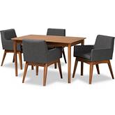 Dorina 5 Piece Dining Set in Dark Gray Fabric & Walnut Finish