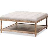 Carlotta Coffee Table Square Ottoman in Beige Linen & Weathered Oak