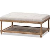 Carlotta Coffee Table Ottoman in Beige Linen & Weathered Oak