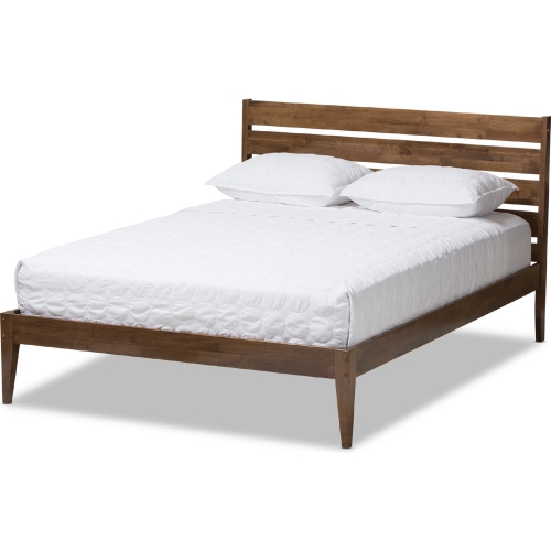 Elmdon Full Platform Bed w/ Slatted Headboard in Walnut Finish