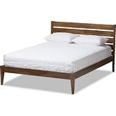 Elmdon King Platform Bed w/ Slatted Headboard in Walnut Finish