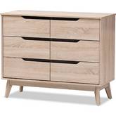 Fella 6 Drawer Dresser in Oak & Gray Wood