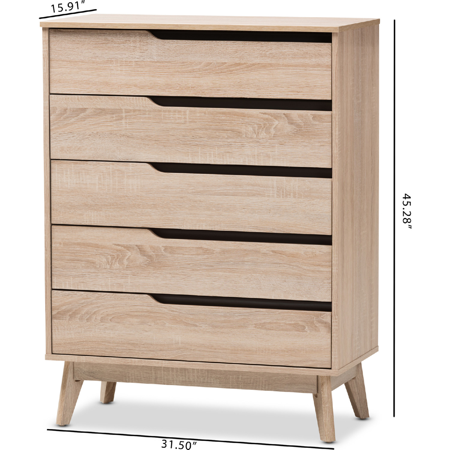 Baxton FLCOD00806 Hana Oak Dark Grey 5DW Chest Fella 5 Drawer