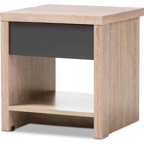 Jamie 1 Drawer 1 Shelf Nightstand in Oak Finish & Gray Wood