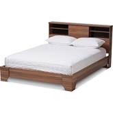 Vanda Queen Platform Bed in Walnut Finish & Black Wood