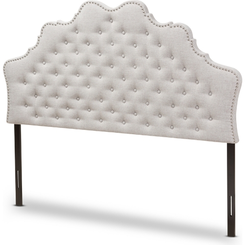 Hilda King Headboard in Tufted Gray Beige Fabric