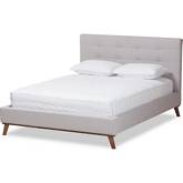 Valencia Full Platform Bed in Tufted Gray Beige Fabric