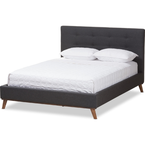 Valencia Full Platform Bed in Tufted Dark Gray Fabric