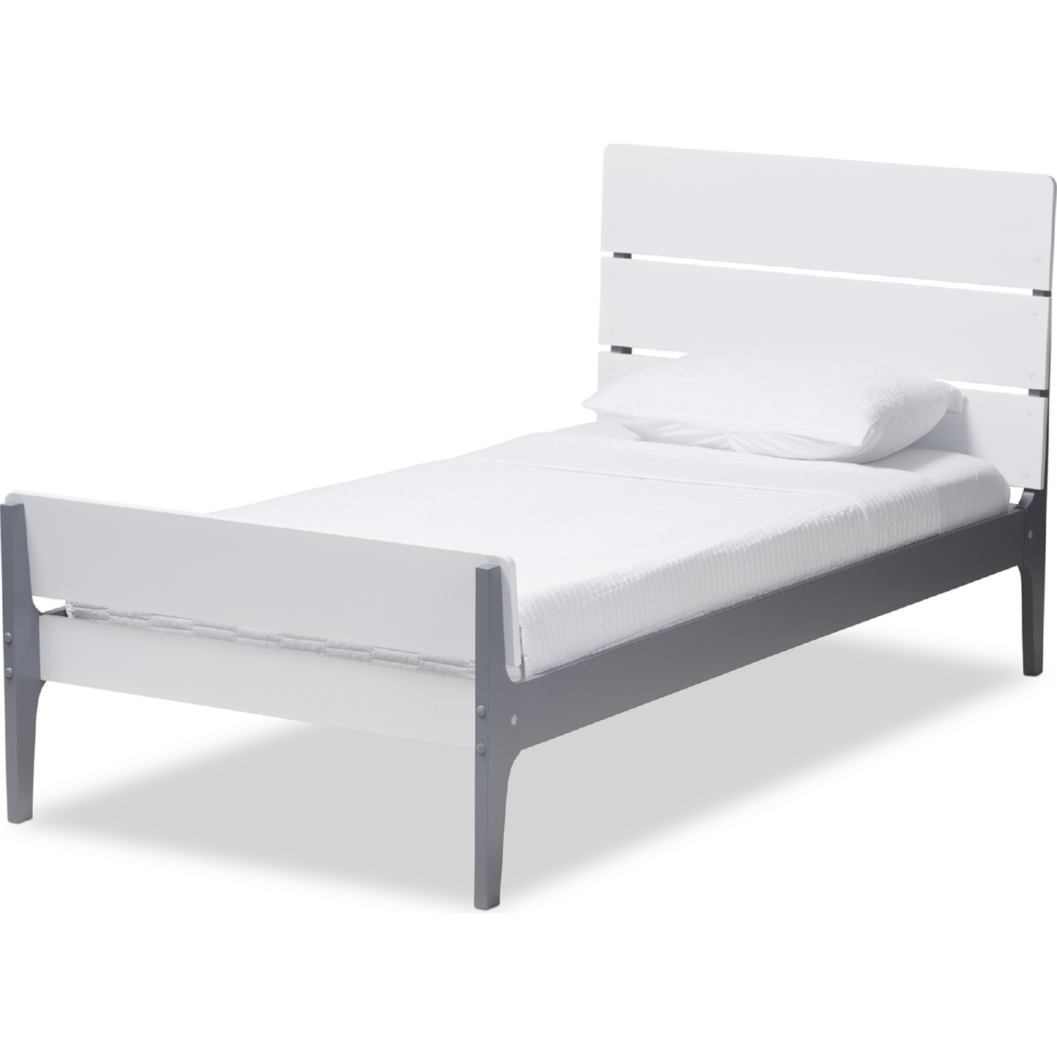 Baxton HT1703 White Grey Twin TRDL Nereida Twin Platform Bed w