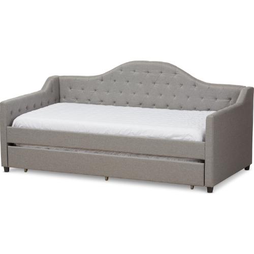 Perry Twin Daybed w/ Trundle in Tufted Light Gray Fabric