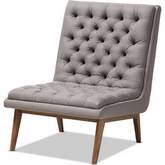 Annetha Accent Lounge Chair in Tufted Gray Fabric & Walnut Finish