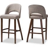 Melrose Bar Stool in Light Gray Fabric & Walnut Wood (Set of 2)