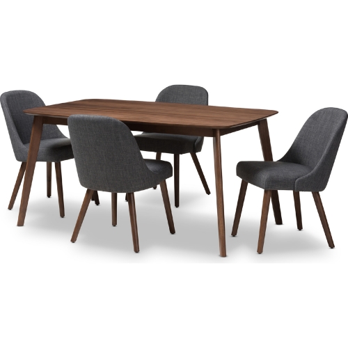 Cody 5 Piece Dining Set in Dark Gray Fabric Walnut Finish Wood