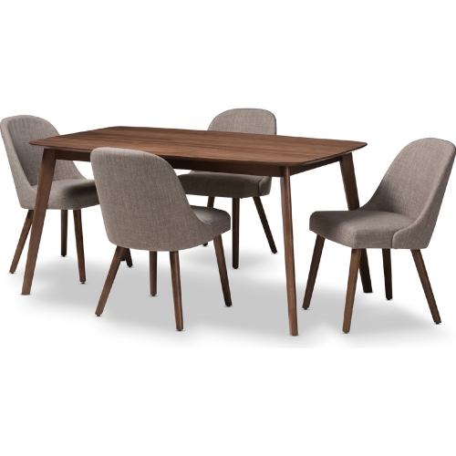 Cody 5 Piece Dining Set in Light Gray Fabric Walnut Finish Wood