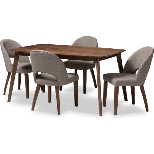 Wesley 5 Piece Dining Set in Light Gray Fabric &Walnut Finish Wood