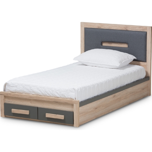 Pandora 2 Drawer Twin Storage Platform Bed in Gray & Oak Finish