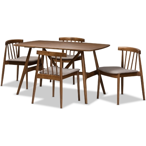 Wyatt 5 Piece Dining Set in Gray Fabric & Walnut Finish