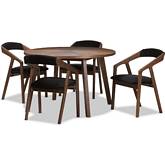 Wendy 5 Piece Dining Set Black Fabric & Walnut Brown Finish