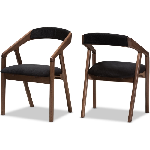 Wendy Dining Chair in Black Velvet & Walnut Finish (Set of 2)