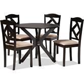 Carlin 5 Piece Dining Set Sand Fabric & in Dark Brown Wood