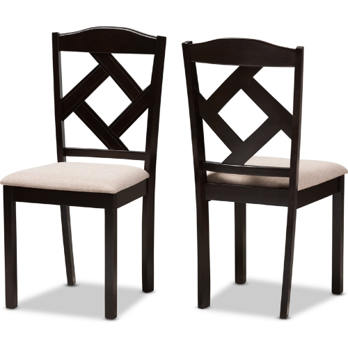 Ruth Dining Chair in Beige Fabric & Dark Brown Wood (Set of 2)