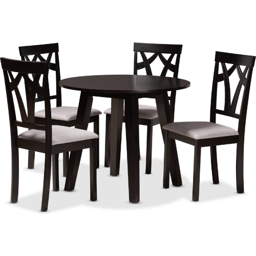 Derya 5 Piece Dining Set in Gray Fabric & Dark Wood