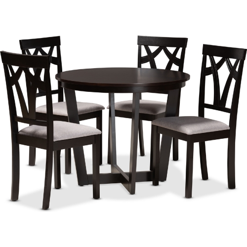 Telma 5 Piece Dining Set in Gray Fabric & Dark Wood