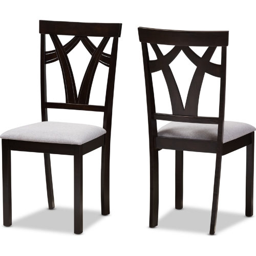 Sylvia Dining Chair in Gray Fabric & Dark Brown (Set of 2)