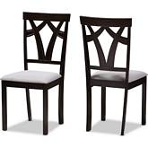 Sylvia Dining Chair in Gray Fabric & Dark Brown (Set of 2)