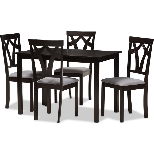 Sylvia 5 Piece Dining Set in Gray Fabric & Espresso Brown Finish