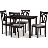 Sylvia 5 Piece Dining Set in Gray Fabric & Espresso Brown Finish