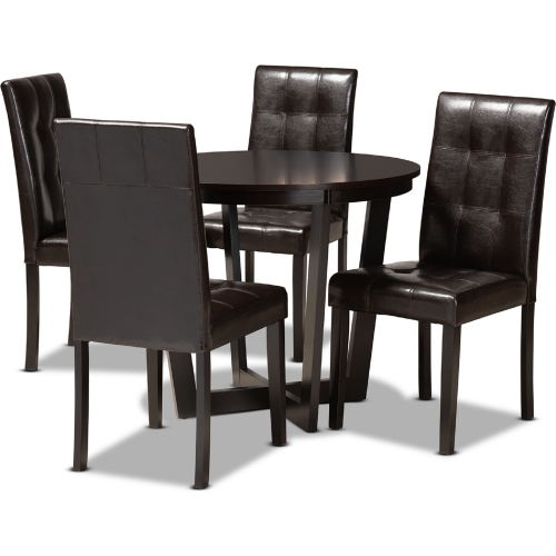 Vida 5 Piece Dining Set in Brown Leatherette & Wood