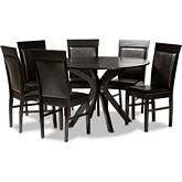 Jeane 7 Piece Dining Set in Brown Leatherette & Dark Brown Wood