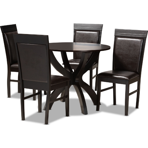 Ancel 5 Piece Dining Set in Dark Brown Leatherette & Dark Brown Wood