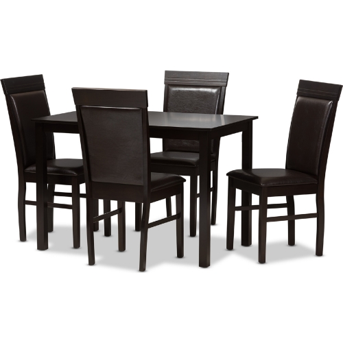 Thea 5 Piece Dining Set in Dark Brown Leatherette