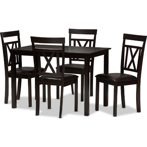 Rosie 5 Piece Dining Set in Dark Brown Leatherette & Dark Wood