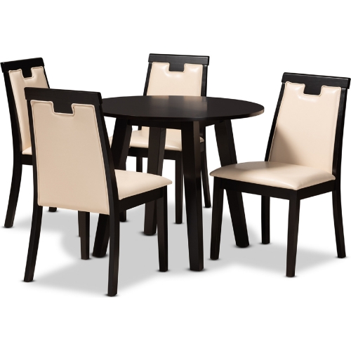 Ryan 5 Piece Dining Set in Beige Leatherette & Dark Wood