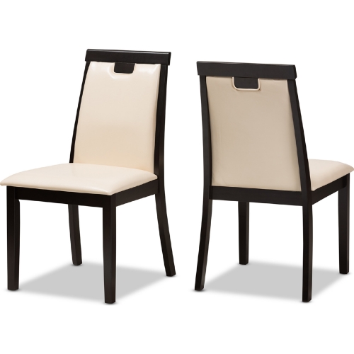 Evelyn Dining Chair in Beige Leatherette & Dark Brown (Set of 2)