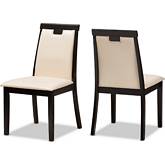 Evelyn Dining Chair in Beige Leatherette & Dark Brown (Set of 2)