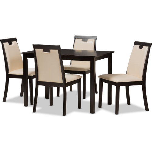 Evelyn 5 Piece Dining Set in Beige Leatherette & Dark Brown